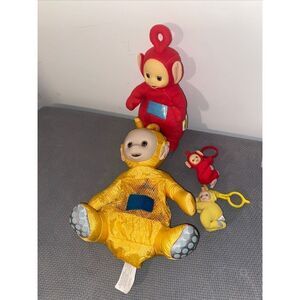 Vintage 1998 Teletubbies Plush Mega Bloks Storage Bag w/ 2 clip on Plush teletub